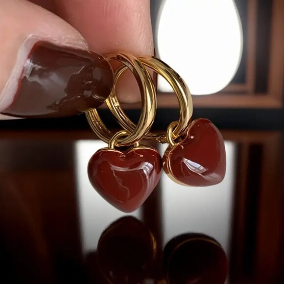 Elegant Red Heart Drop Earrings - Picture 3 of 4